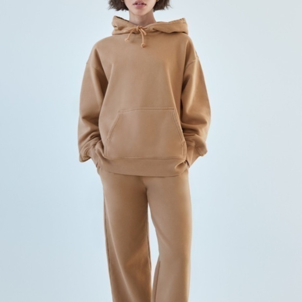 New High Waisted Beige Loose Straight Leg Lounge Pants